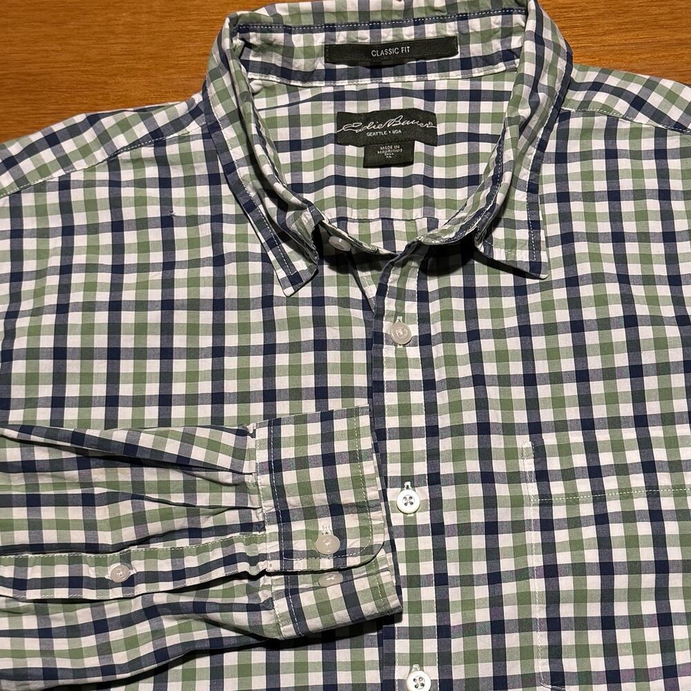 Eddie Bauer Classic Fit Button Down Shirt Green Purple Cotton Causal Mens XLT